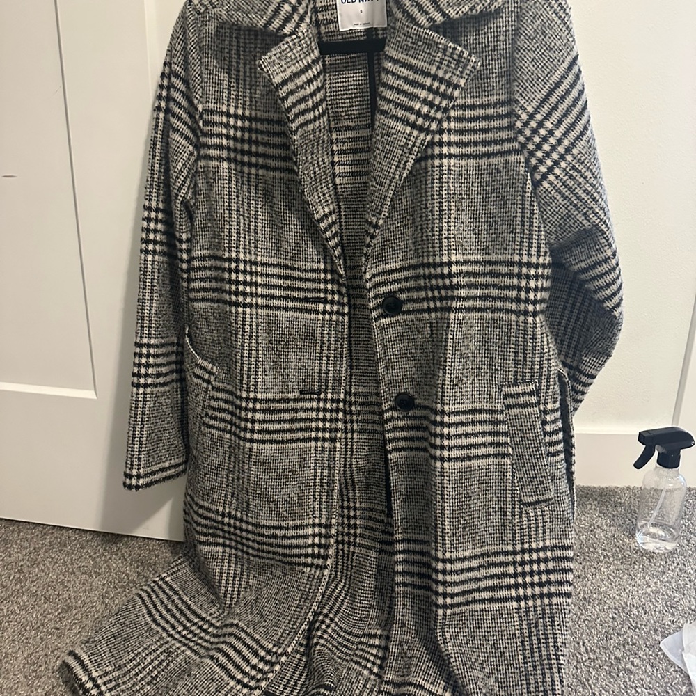 Old Navy Black and White Plaid Trench Coat